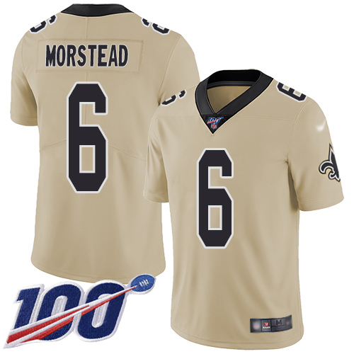 Men New Orleans Saints Limited Gold Thomas Morstead Jersey NFL Football #6 100th Season Inverted Legend Jersey->new orleans saints->NFL Jersey